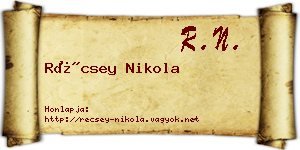 Récsey Nikola névjegykártya